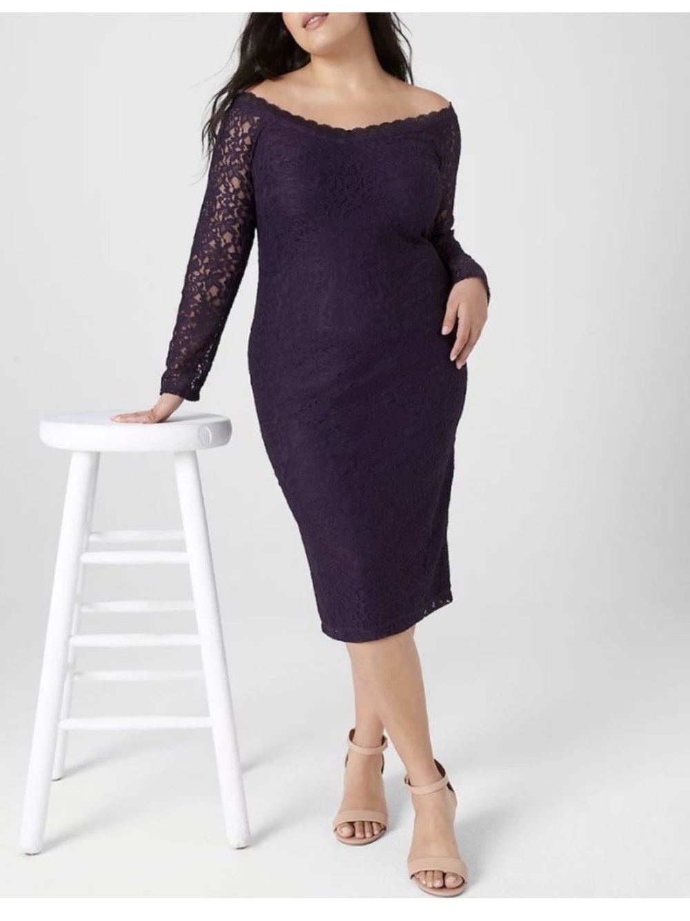NEW Lane Bryant Purple Lace Off The Shoulder Stretch Bodycon Dress